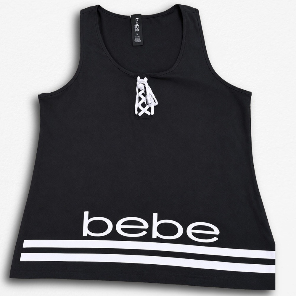 Bebe Sleepwear Womens 1X‎ Black White Lace Up Logo Graphic Lounge Tank Top